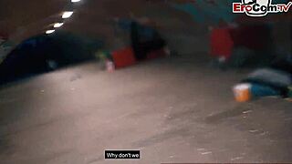 European BBW woman interviewed during street casting in Germany