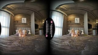 Mika, a solo blonde girl, indulges in erotic VR masturbation alone