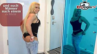 Brunette German amateur gets penetrated by a big black cock in the bathroom and ejaculates inside her mouth