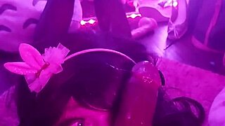 Shemale sucks big cock balls deep and makes him cum