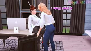 Yuri love in animated hentai porn game with a Futa boss