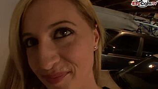 A blonde with small bosom gets a facial after picking up a man.
