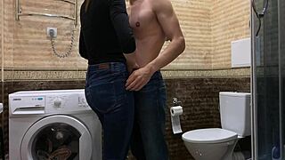 Young Russian step-sister gets a good fucking in the laundry room