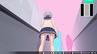 H-game's elevator scene with train fetish and creampie