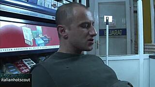 Shaved blonde gets a facial in a supermarket