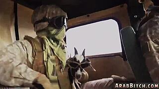 Hot milf gives a blowjob to a military man in a salon and shows her big ass
