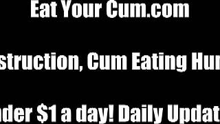 Femdom humiliation: Cei’s cum eating fetish in action