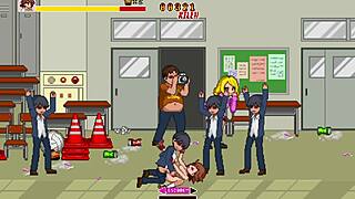 Big tits and anal sex in a school gang bang