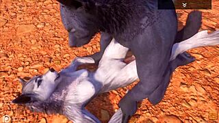 An animated alpha wolf seduces a sexy wolf in the wild