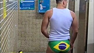 Public bathroom tryst at the bus stop