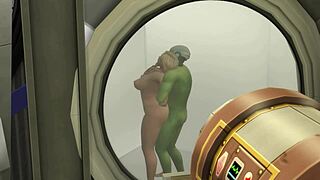 A space warrior rescues two women from a perverted, green-skinned creature