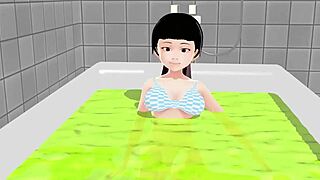 Koko A Reveals Everything In The Bath, A Cute Anime Girl Strips Down