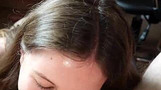 Big ass girlfriend sucks and swallows cum in pantyhose