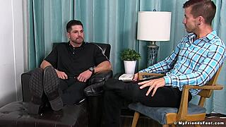 A weird gay man eats the feet and toes of an inked hot guy