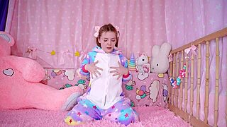 cozy anal play as baby in pajamas teases her tight hole.