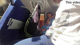 Stepson's forbidden hands on busty stepmom's body in public
