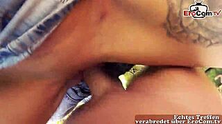 Outdoor POV action with a tattooed blonde German MILF
