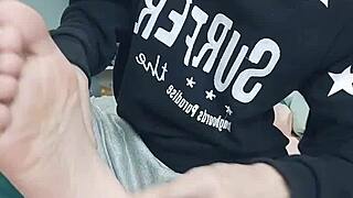 Young and straight gay guy enjoys foot fetish and buttplug play