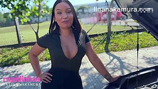 Young Asian Girl Seeks Truck Driver Help On Road.