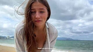 A cute girl seduces a stranger at the resort