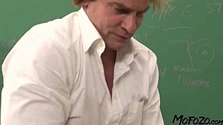 Blonde amateur gets a huge facial in her classroom