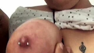 Big cock fucking and nipple play with gagging and titjob