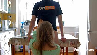 i pound my college roommate hard on the kitchen table till she cums twice