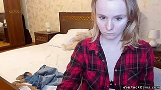 Amateur Teen Camgirl Strips in Cute Bra and Shirt for Webcam Show