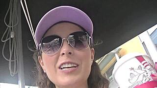 Helena Price teases with public pussy flashes in upskirt adventures. Her daring moves stun onlookers.