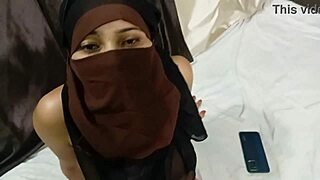 Hot horny Muslim sister lifts hijab on bed and gets fucked by stepbrother!