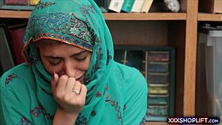 cute hijab shoplifter chick gets clothes ripped and dominated roughly at the office by a burglar